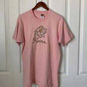 Vintage Pink Kona Hawaii Embroidered single stitch crew neck cotton shirt Large